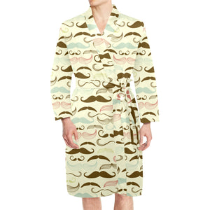 Mustache Beard Pattern Print Design 01 Men's Long Sleeve Belted Night Robe