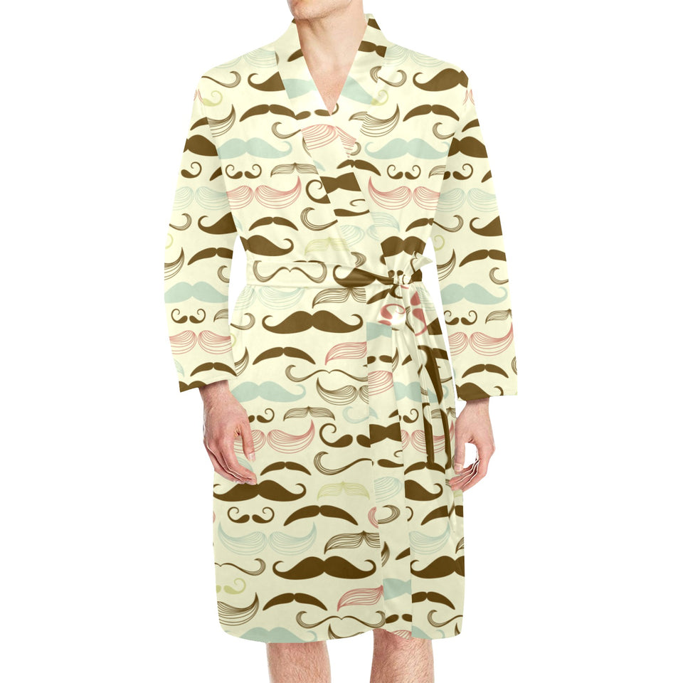 Mustache Beard Pattern Print Design 01 Men's Long Sleeve Belted Night Robe