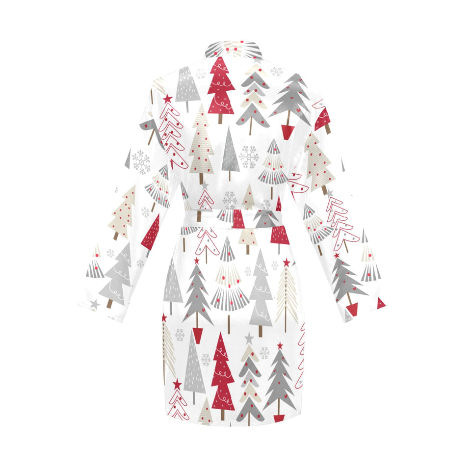Cute Christmas tree pattern Women's Long Sleeve Belted Night Robe