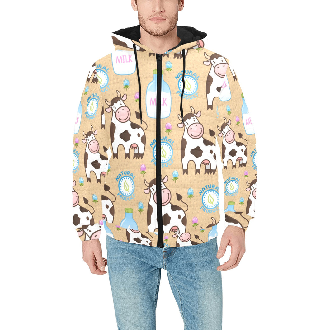 Cow bottle of milk pattern Men's Padded Hooded Jacket