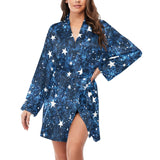 Night sky star pattern Women's Long Sleeve Belted Night Robe