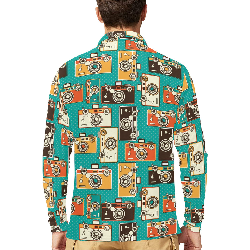 Camera Pattern Print Design 03 Men's Long Sleeve Polo Shirt