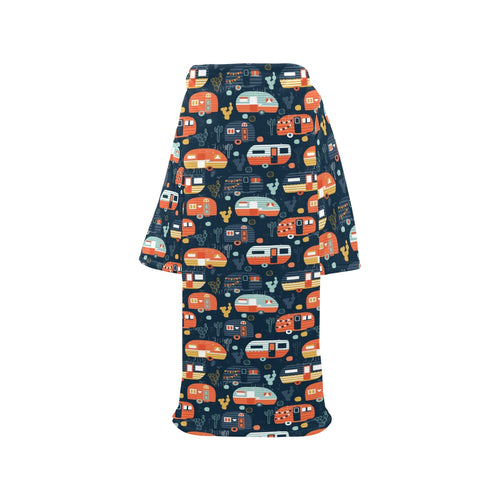 Camper Van Pattern Print Design 05 Blanket Robe with Sleeves