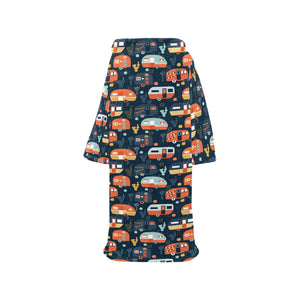 Camper Van Pattern Print Design 05 Blanket Robe with Sleeves