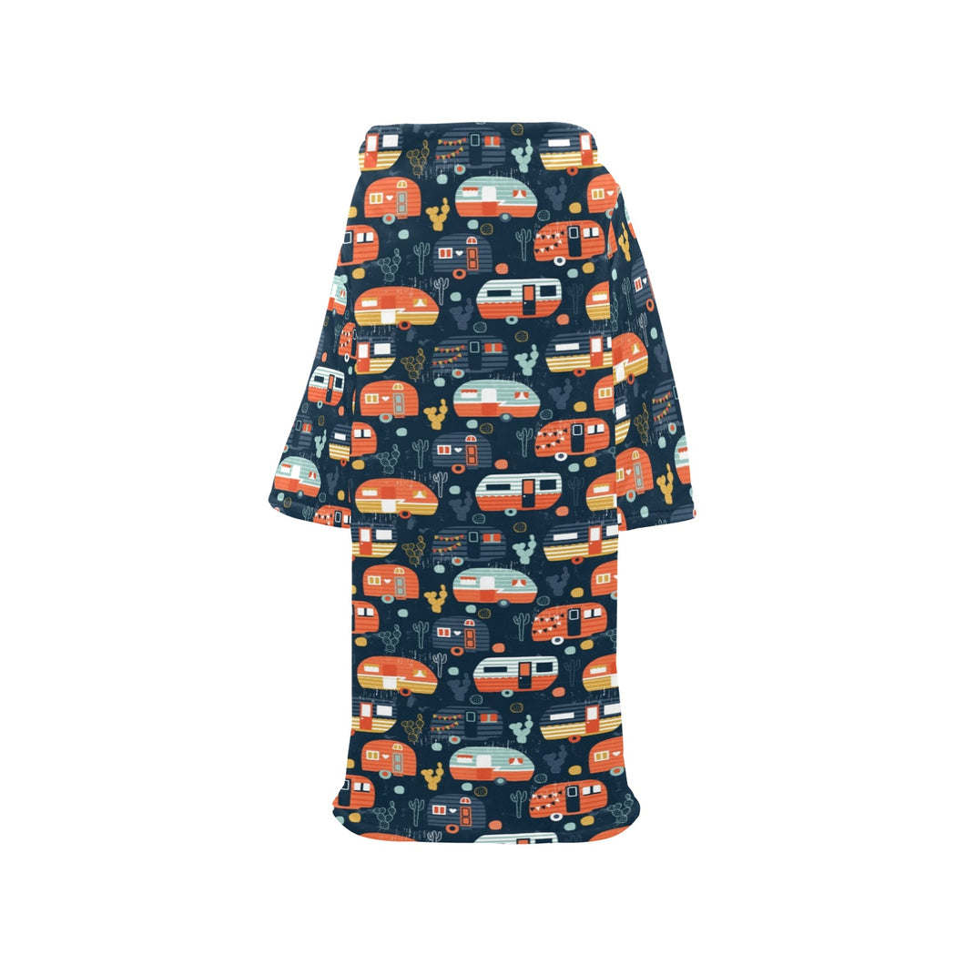 Camper Van Pattern Print Design 05 Blanket Robe with Sleeves