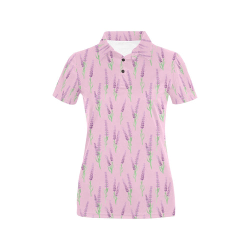 Lavender pattern pink background Women's All Over Print Polo Shirt