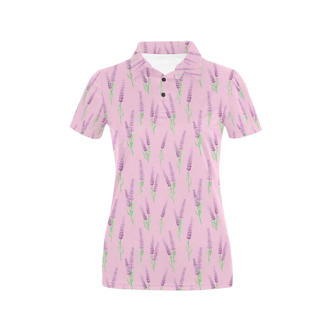 Lavender pattern pink background Women's All Over Print Polo Shirt