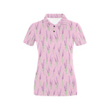 Lavender pattern pink background Women's All Over Print Polo Shirt