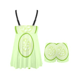 Cucumber pattern Chest Sexy Pleated Two Piece Swim Dress