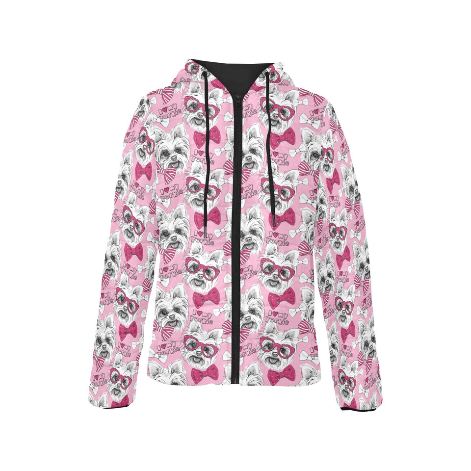 Yorkshire Terrier Pattern Print Design 03 Women's Padded Hooded Jacket
