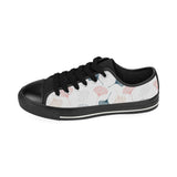 Black Gray Cream coral ginkgo leaves pattern Men's Low Top Canvas Shoes Black