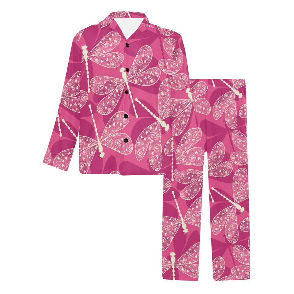 Beautiful dragonfly pink background Men's Long Pajama Set