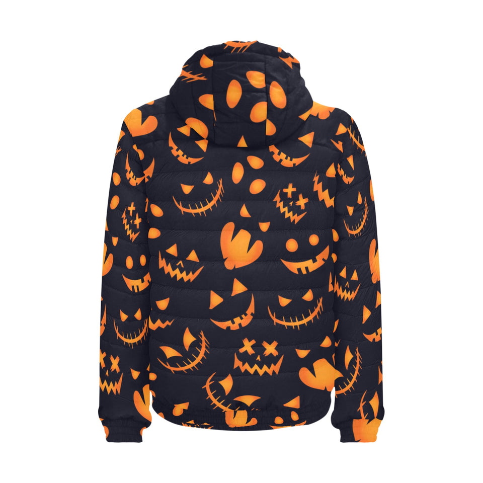 Halloween pattern Pumpkin background Men's Padded Hooded Jacket
