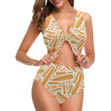 Carrot Pattern Print Design 02 Chest Bowknot High Waisted Bikini Swimsuit