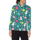 Snowman bird decorative elements christmas pattern Women's Long Sleeve Polo Shirt