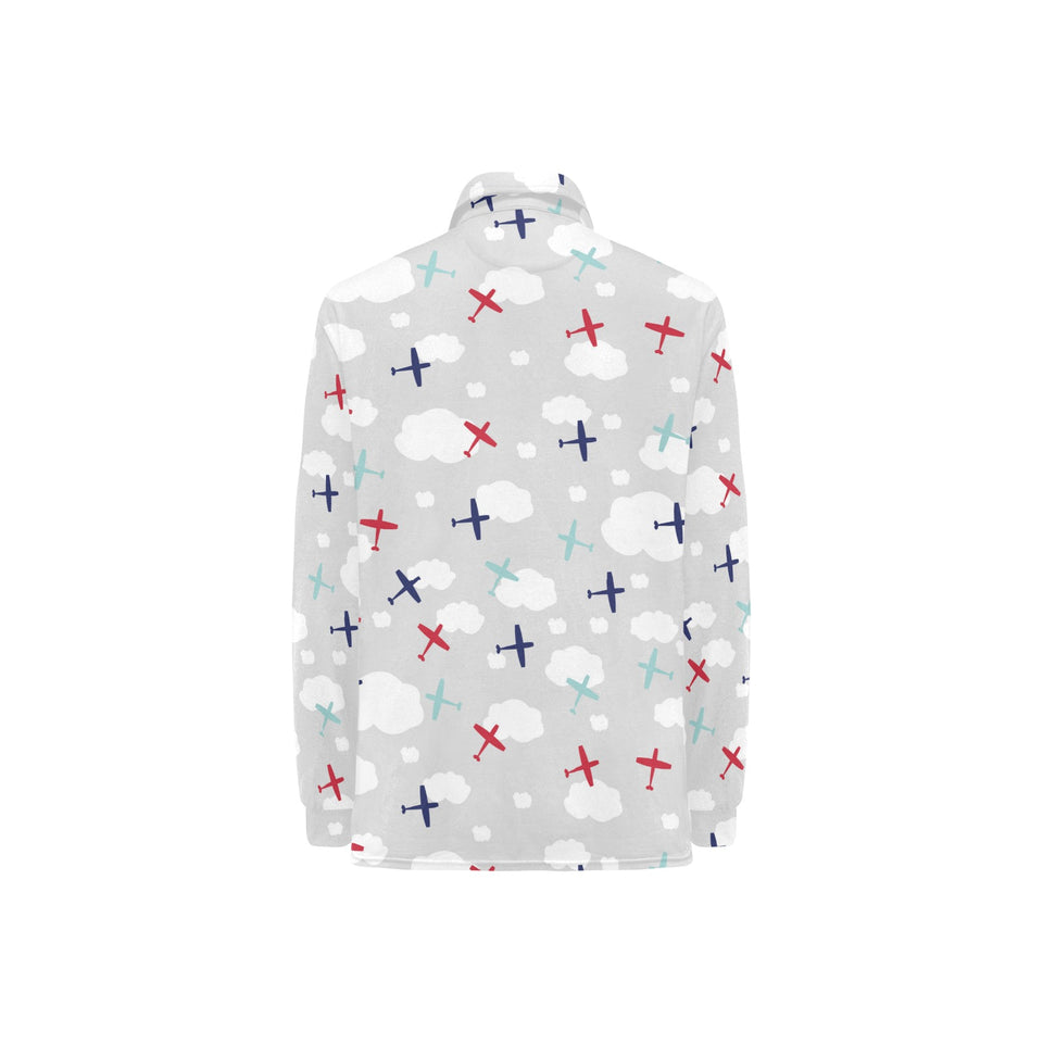 Airplane cloud grey background Women's Long Sleeve Polo Shirt