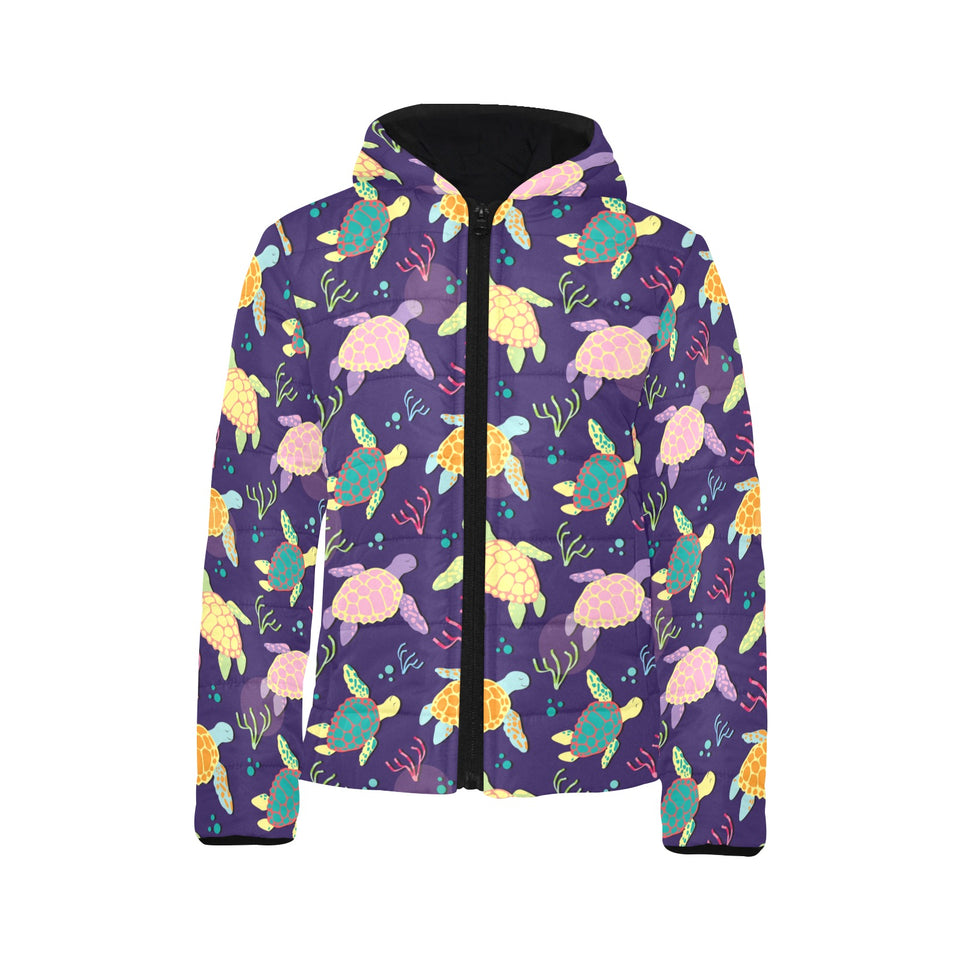 Colorful sea turtle pattern Kids' Boys' Girls' Padded Hooded Jacket