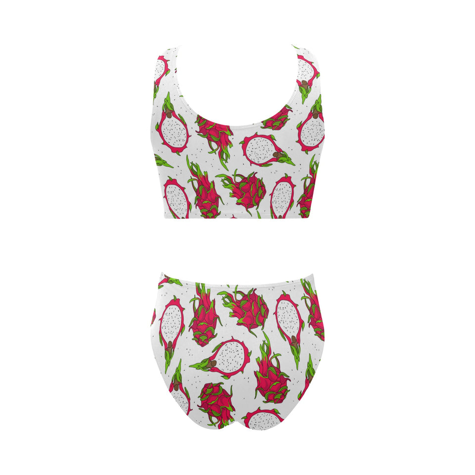 dragon fruits white background Chest Bowknot High Waisted Bikini Swimsuit