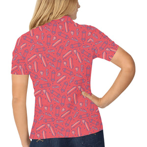 Skate Board Pattern Print Design 01 Women's All Over Print Polo Shirt