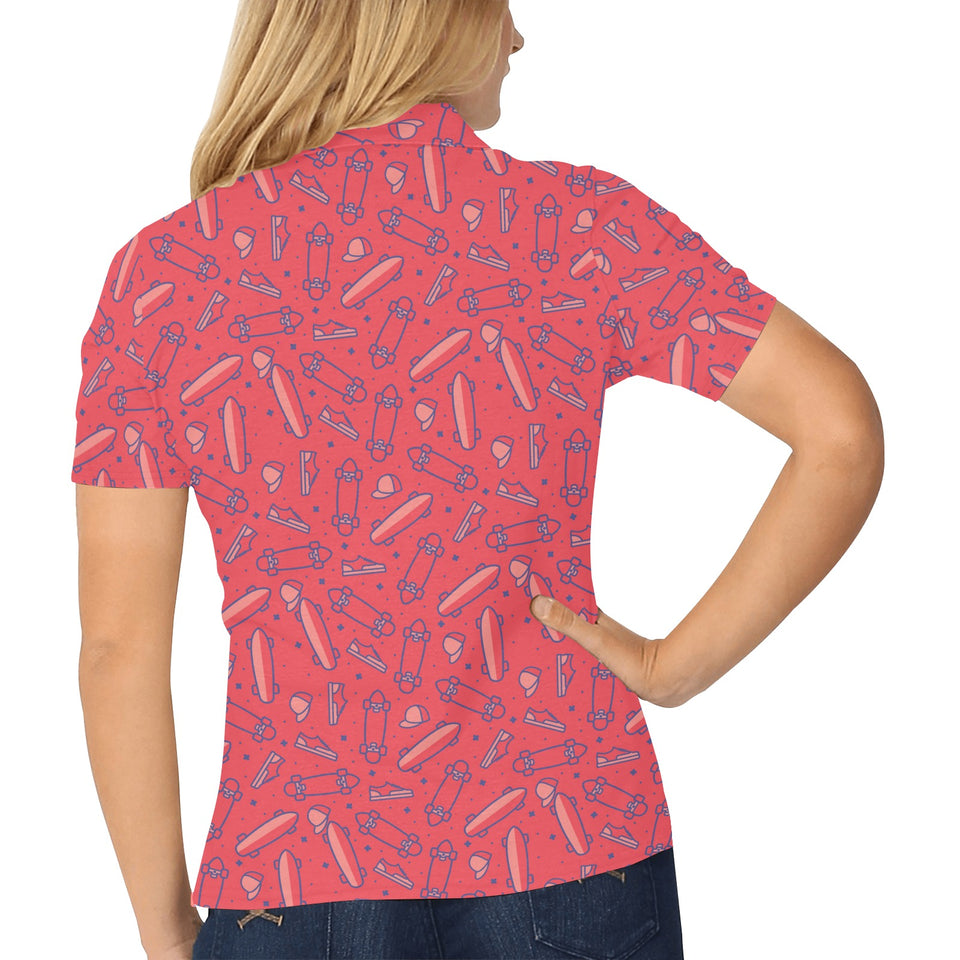 Skate Board Pattern Print Design 01 Women's All Over Print Polo Shirt
