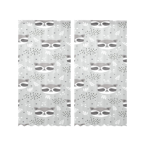 Cute raccoons leaves dot Gauze Curtain