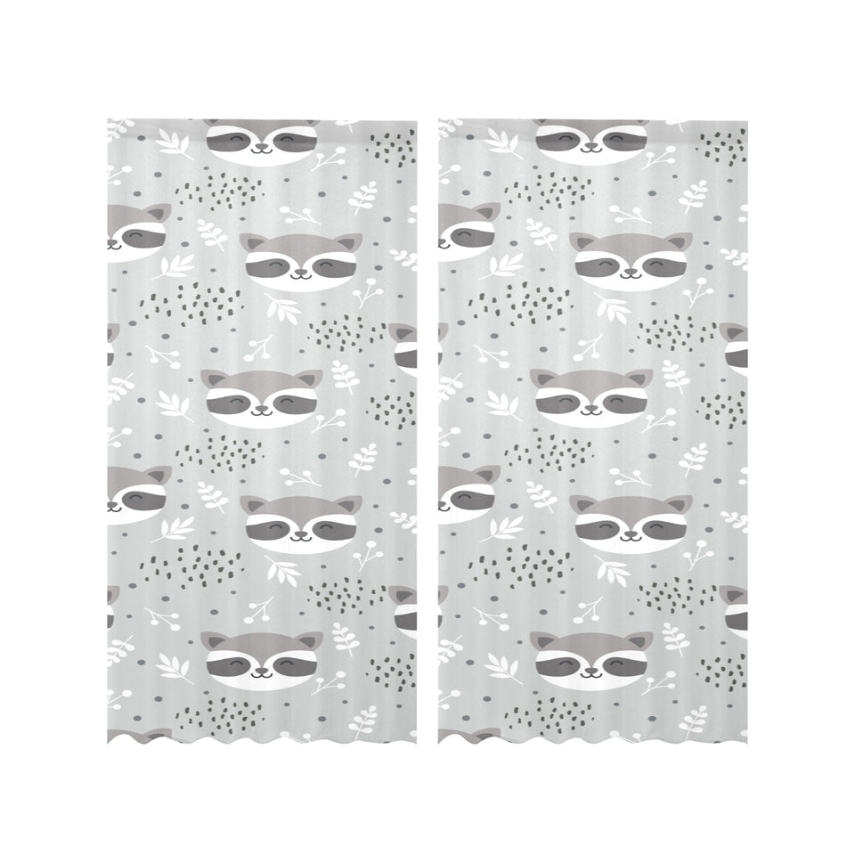 Cute raccoons leaves dot Gauze Curtain