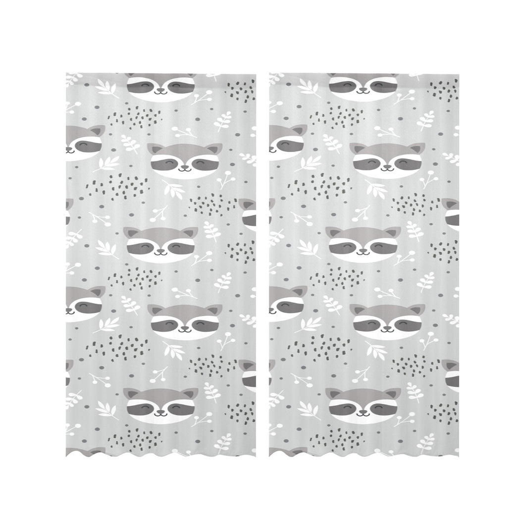 Cute raccoons leaves dot Gauze Curtain