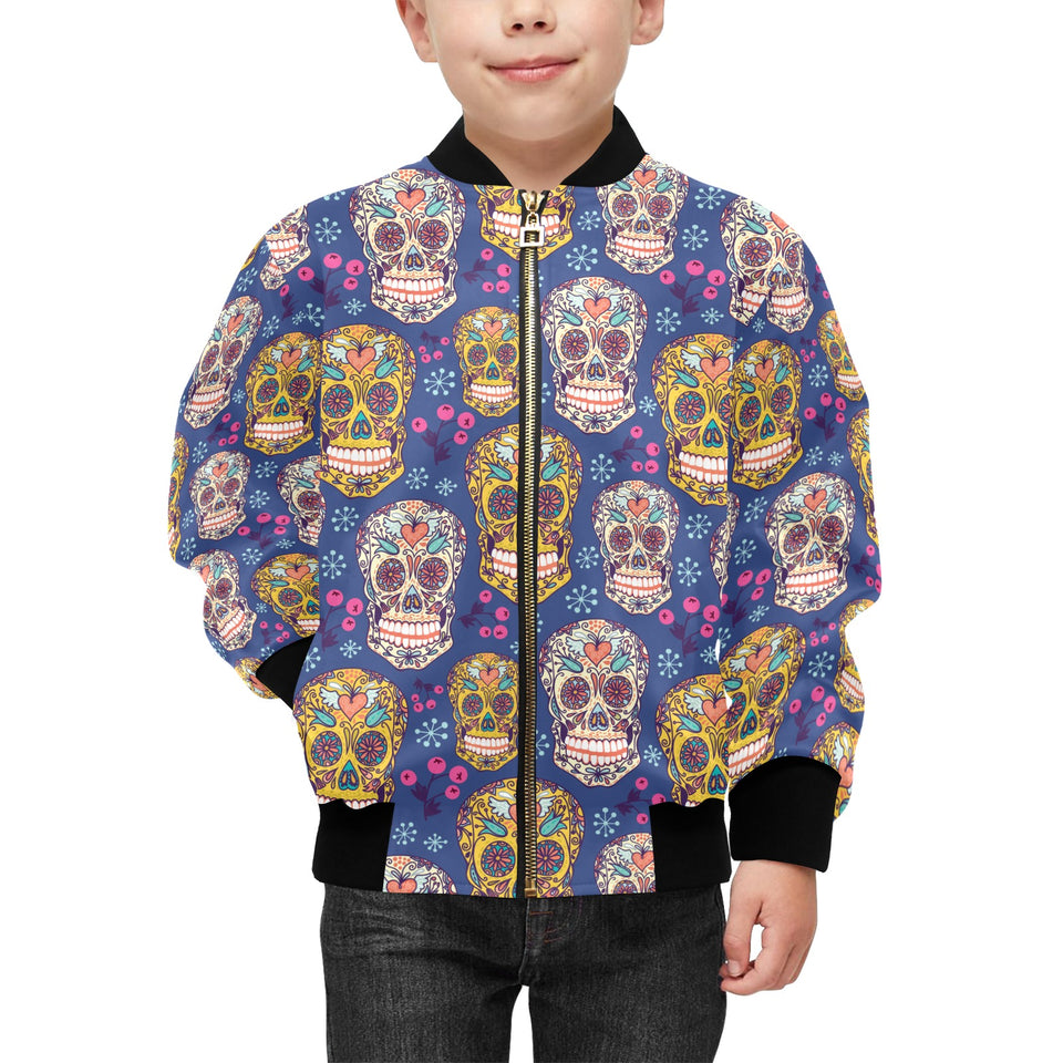 Sugar skull flower pattern Kids' Boys' Girls' Bomber Jacket