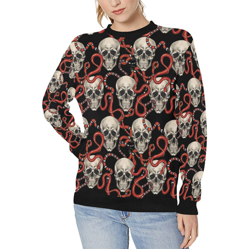 Red snake skull pattern Women's Crew Neck Sweatshirt