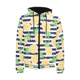 Pineapples pattern striped background Men's Padded Hooded Jacket