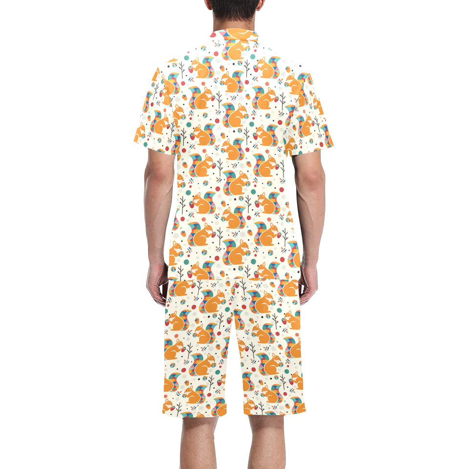 Squirrel Pattern Print Design 04 Men's V-Neck Short Pajama Set