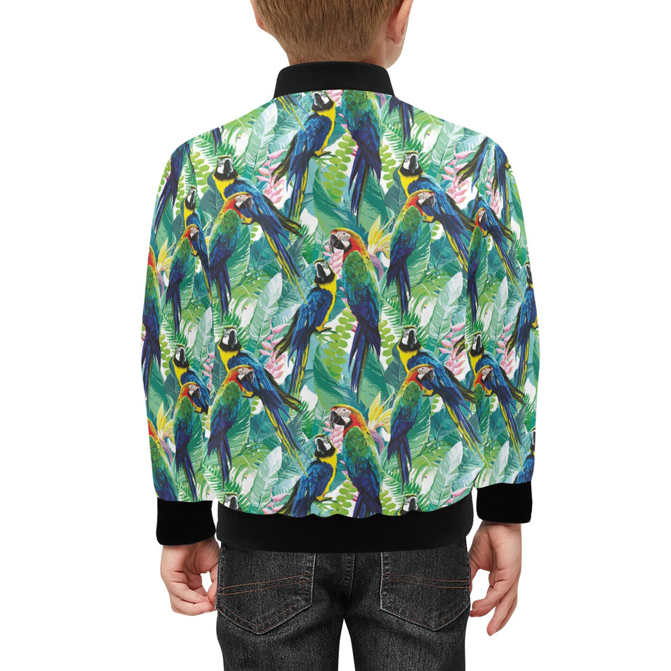 Colorful parrot exotic flower leaves Kids' Boys' Girls' Bomber Jacket