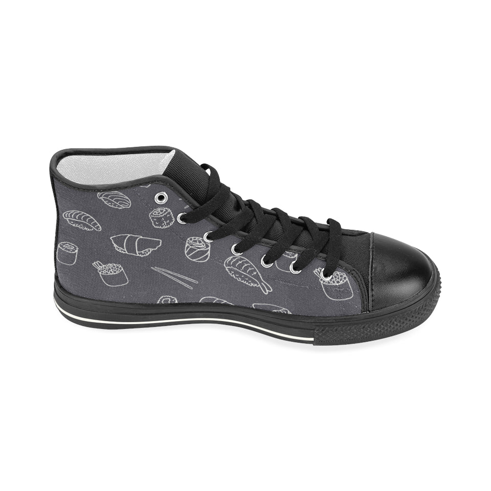 sushi pattern black background Women's High Top Canvas Shoes Black