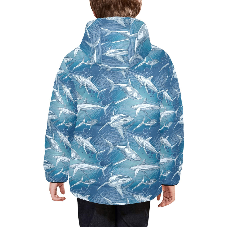 Shark hand drawn Kids' Boys' Girls' Padded Hooded Jacket