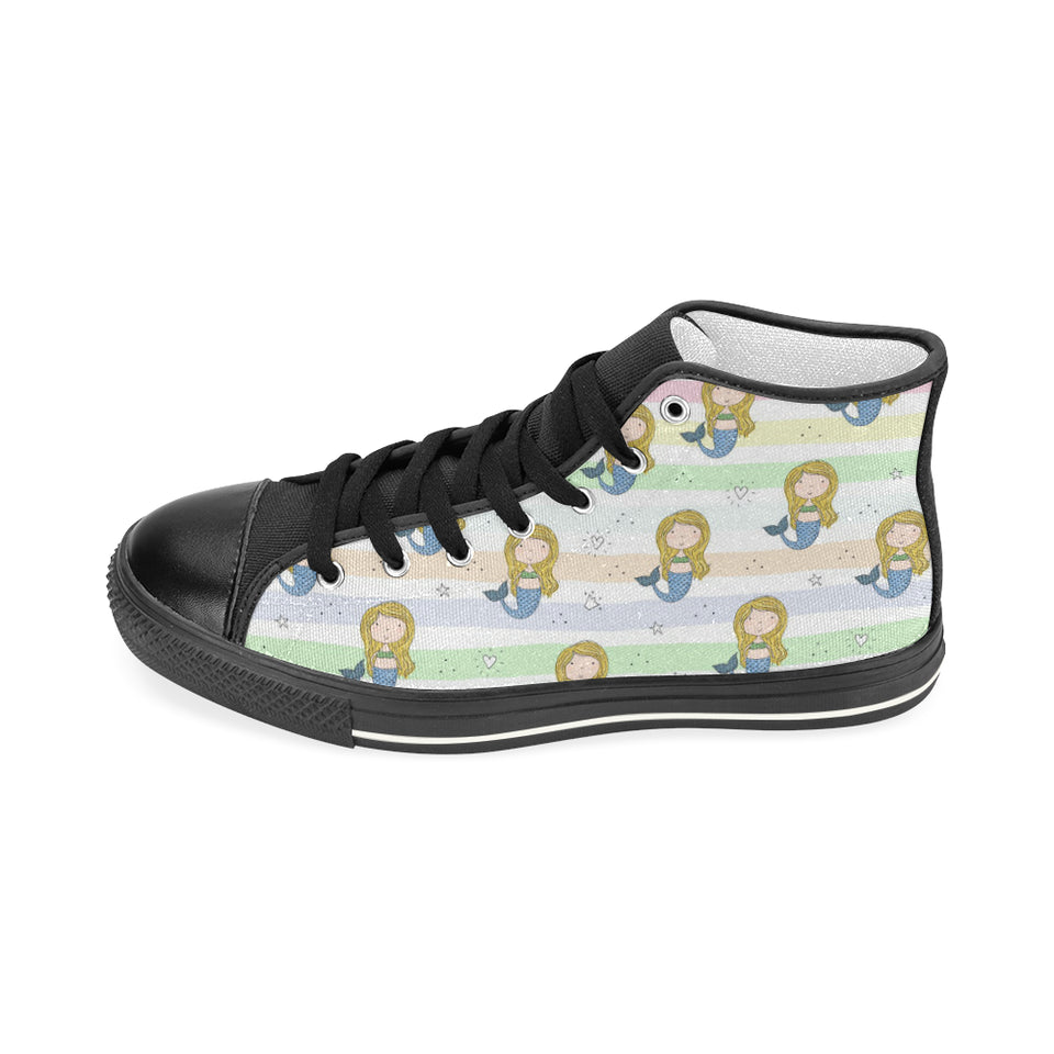 Cute hand drawn mermaid Women's High Top Canvas Shoes Black