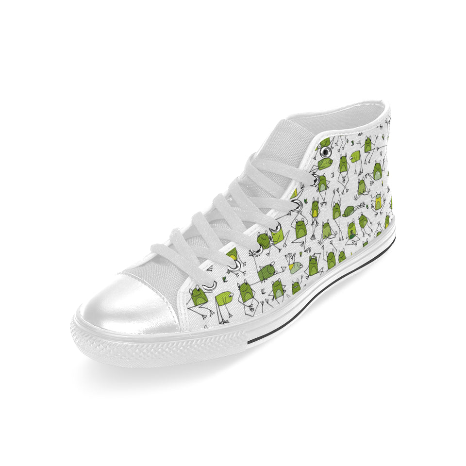 Sketch funny frog pattern Men's High Top Canvas Shoes White