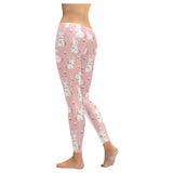 Cute white rabbit flower pink background Women's Legging Fulfilled In US