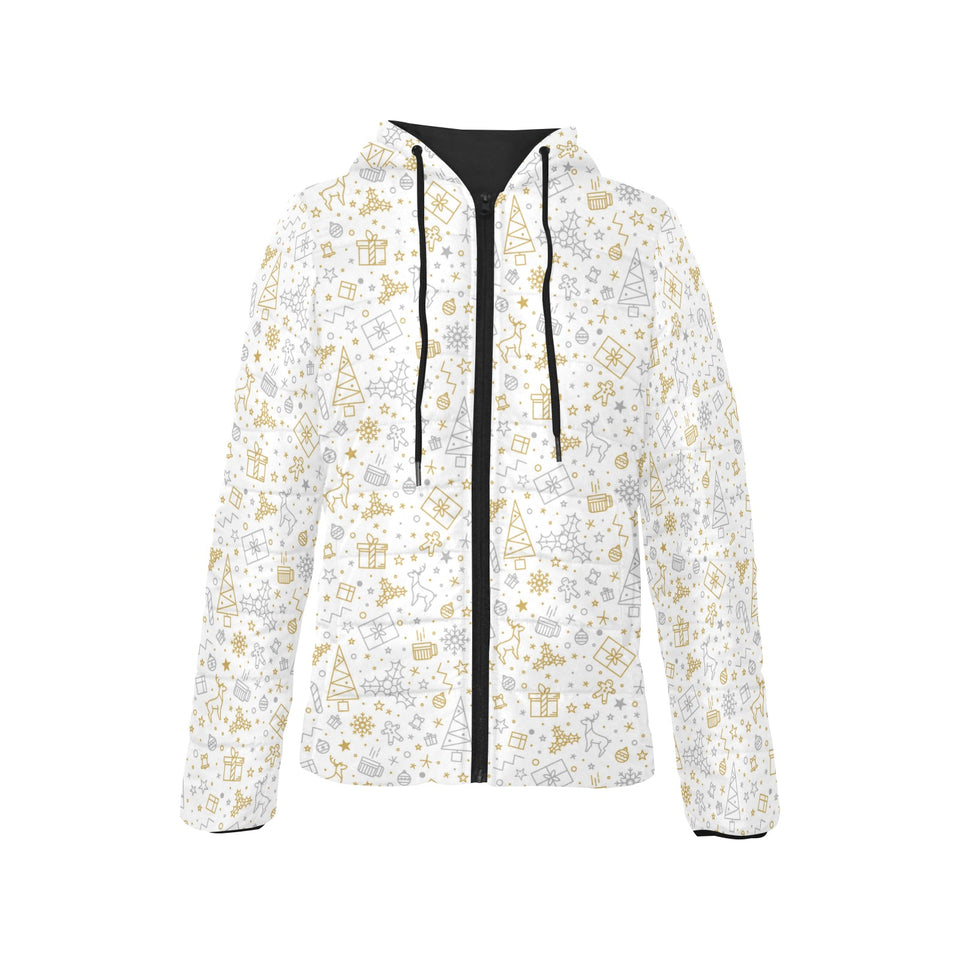 Christmas tree Christmas element Silver gold patte Women's Padded Hooded Jacket