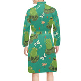 Cute frog dragonfly design pattern Men's Long Sleeve Belted Night Robe