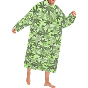 Canabis Marijuana Weed Pattern Print Design 01 Blanket Robe with Sleeves