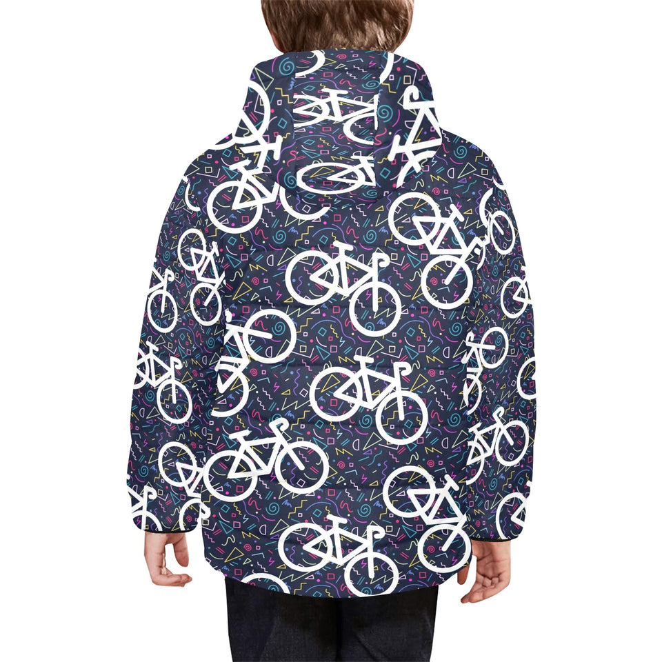 Bicycle Pattern Print Design 03 Kids' Boys' Girls' Padded Hooded Jacket