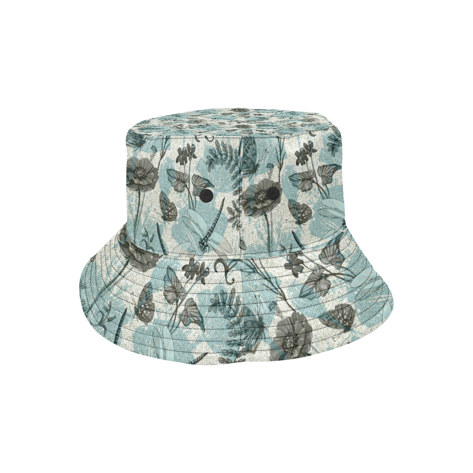 Dragonfly Butterfly Plants insect flower vintage s Unisex Bucket Hat
