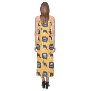 Boston terrier design pattern V-Neck Open Fork Long Dress