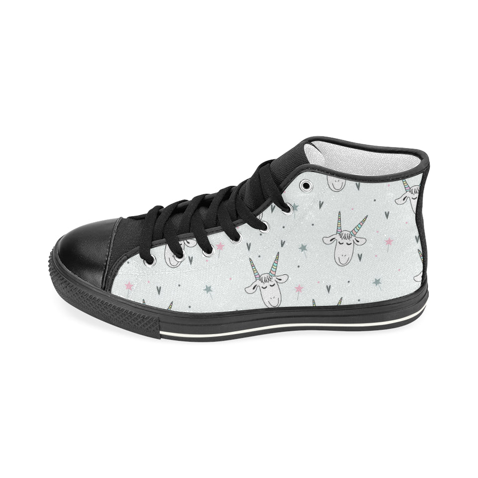 Cute goat design pattern Women's High Top Canvas Shoes Black