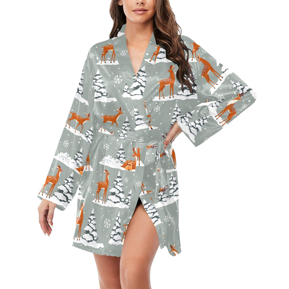 Beautiful deers Winter Christmas Women's Long Sleeve Belted Night Robe