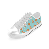 Fox pattern blue b ackground Men's Low Top Shoes White