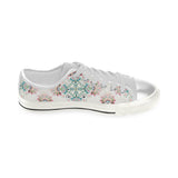Square floral indian flower pattern Women's Low Top Canvas Shoes White