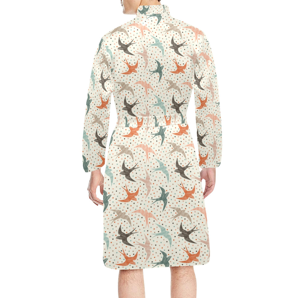 Swallow Pattern Print Design 02 Men's Long Sleeve Belted Night Robe