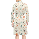Swallow Pattern Print Design 02 Men's Long Sleeve Belted Night Robe