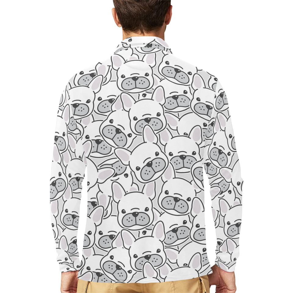 Cute french bulldog head pattern Men's Long Sleeve Polo Shirt
